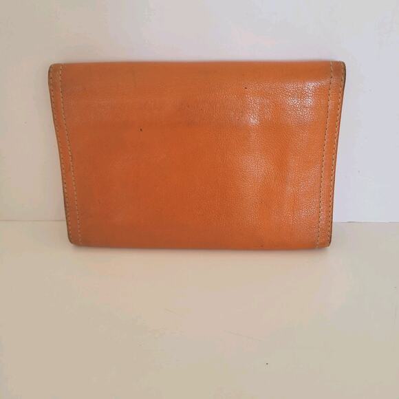 PRADA Orange Leather Logo Button Wallet Medium Envelope Folding Unisex - Picture 2 of 15